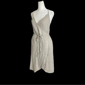 Linenfox Beige Wrap Midi Dress